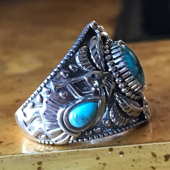 Natural Blue Moon Turquoise Sterling Silver Ring Size 6 - Picture 7 of 10